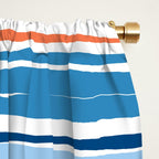 Modern Abstract Ocean Wave Stripes in Classic Blues and Orange Window Curtain Gallery Image 2