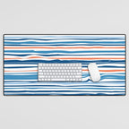 Modern Abstract Ocean Wave Stripes in Classic Blues and Orange Desk Mat Gallery Image 1