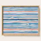 Modern Abstract Ocean Wave Stripes in Classic Blues and Orange Serving Tray Gallery Image 1