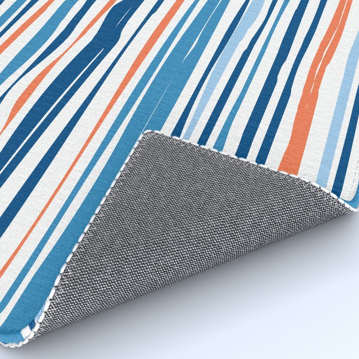 Modern Abstract Ocean Wave Stripes in Classic Blues and Orange Rug Gallery Image 4