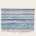 Modern Abstract Ocean Wave Stripes in Classic Blues and Orange Wall Hanging Gallery Image 1