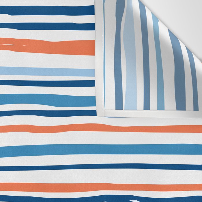 Modern Abstract Ocean Wave Stripes in Classic Blues and Orange Wall Tapestry Gallery Image 3