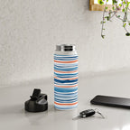 Modern Abstract Ocean Wave Stripes in Classic Blues and Orange Water Bottle Gallery Image 4