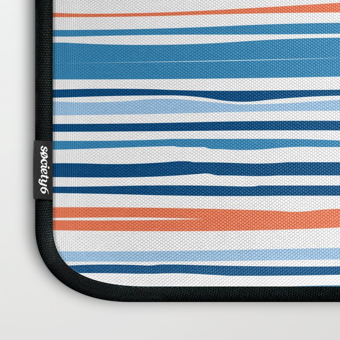 Modern Abstract Ocean Wave Stripes in Classic Blues and Orange Laptop Sleeve Gallery Image 3