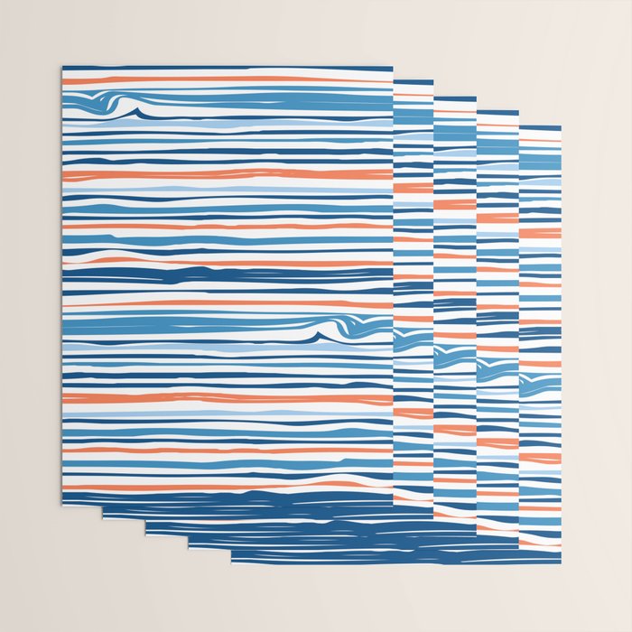 Modern Abstract Ocean Wave Stripes in Classic Blues and Orange Wrapping Paper Gallery Image 3