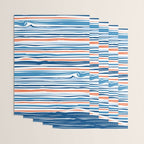 Modern Abstract Ocean Wave Stripes in Classic Blues and Orange Wrapping Paper Gallery Image 3