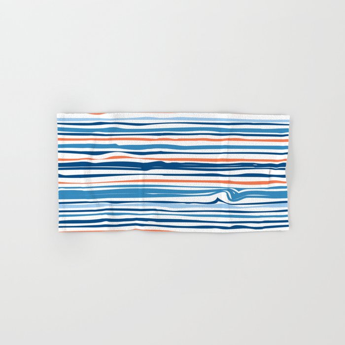 Modern Abstract Ocean Wave Stripes in Classic Blues and Orange Bath Towel Gallery Image 1