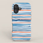 Modern Abstract Ocean Wave Stripes in Classic Blues and Orange iPhone Case Gallery Image 1