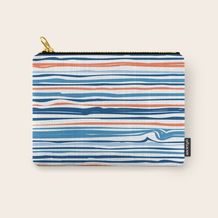 Modern Abstract Ocean Wave Stripes in Classic Blues and Orange Carry All Pouch Gallery Image 1