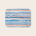 Modern Abstract Ocean Wave Stripes in Classic Blues and Orange Bath Mat Gallery Image 1