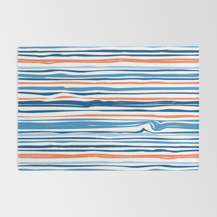 Modern Abstract Ocean Wave Stripes in Classic Blues and Orange Rug Gallery Image 2