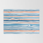 Modern Abstract Ocean Wave Stripes in Classic Blues and Orange Rug Gallery Image 2