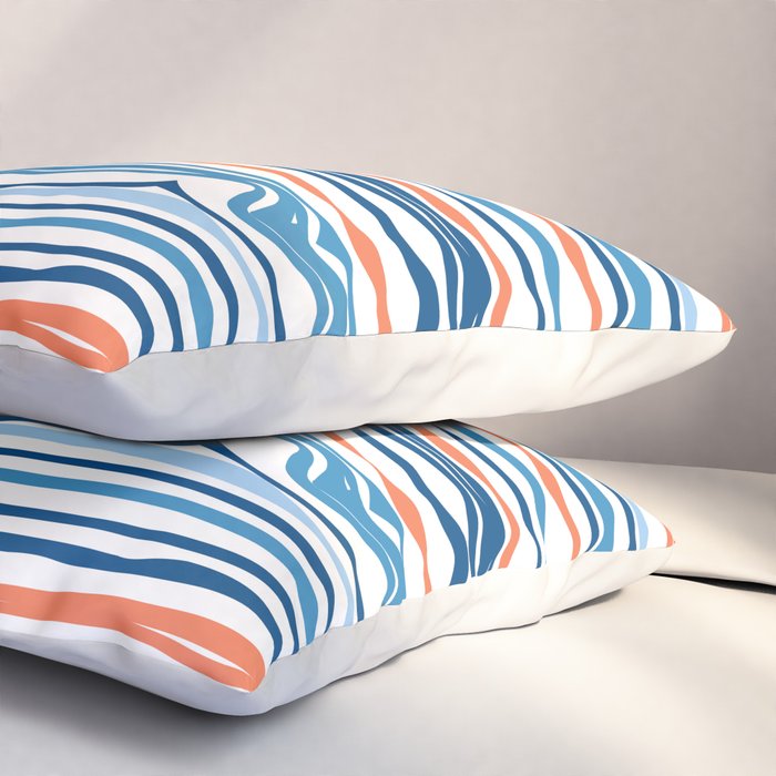 Modern Abstract Ocean Wave Stripes in Classic Blues and Orange Pillow Sham Gallery Image 3
