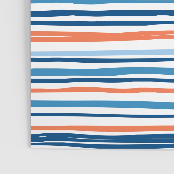 Modern Abstract Ocean Wave Stripes in Classic Blues and Orange Poster Gallery Image 3