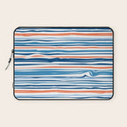 Modern Abstract Ocean Wave Stripes in Classic Blues and Orange Laptop Sleeve Gallery Image 1