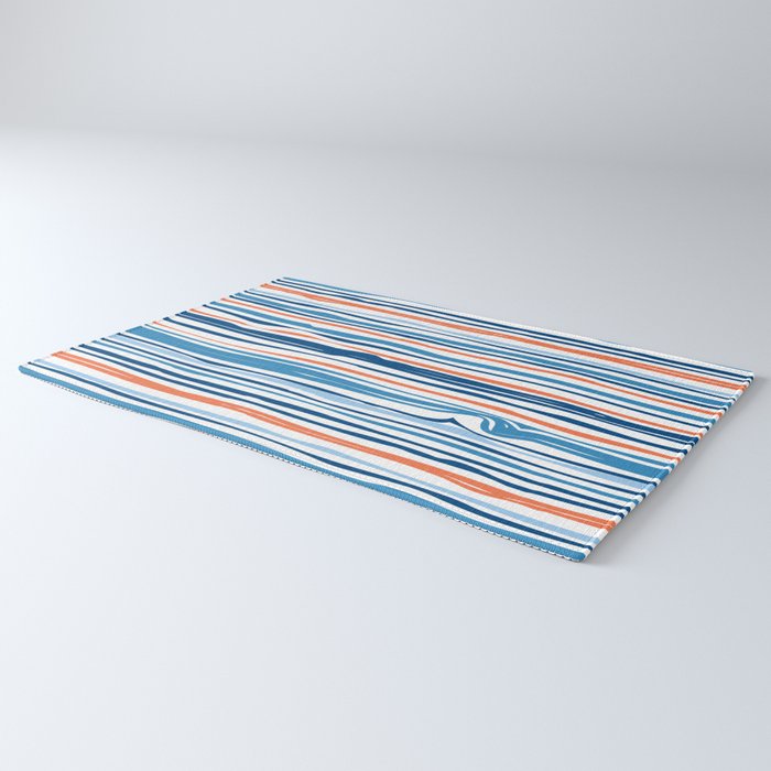 Modern Abstract Ocean Wave Stripes in Classic Blues and Orange Rug Gallery Image 3