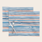 Modern Abstract Ocean Wave Stripes in Classic Blues and Orange Placemat Gallery Image 1