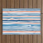 Modern Abstract Ocean Wave Stripes in Classic Blues and Orange Outdoor Rug Gallery Image 1