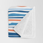 Modern Abstract Ocean Wave Stripes in Classic Blues and Orange Throw Blanket Gallery Image 3