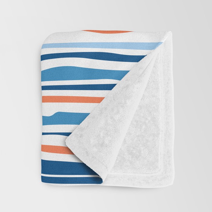 Modern Abstract Ocean Wave Stripes in Classic Blues and Orange Throw Blanket Gallery Image 3