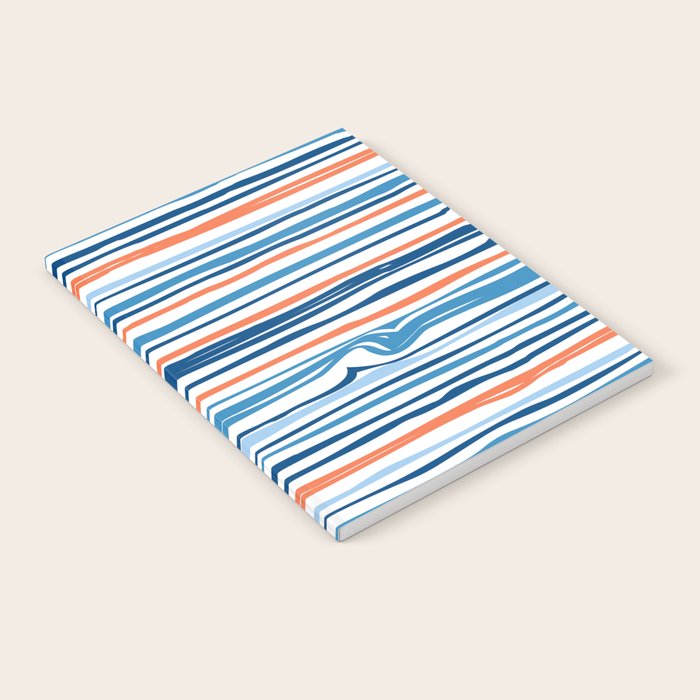 Modern Abstract Ocean Wave Stripes in Classic Blues and Orange Notebook Gallery Image 2