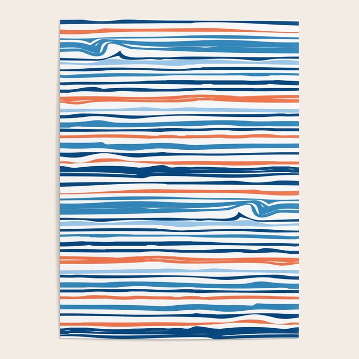 Modern Abstract Ocean Wave Stripes in Classic Blues and Orange Poster Gallery Image 4