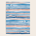 Modern Abstract Ocean Wave Stripes in Classic Blues and Orange Poster Gallery Image 4