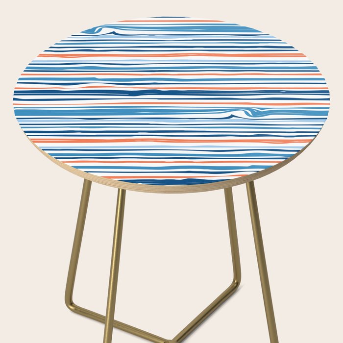 Modern Abstract Ocean Wave Stripes in Classic Blues and Orange Side Table Gallery Image 2