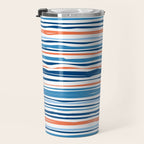 Modern Abstract Ocean Wave Stripes in Classic Blues and Orange Travel Mug Gallery Image 3