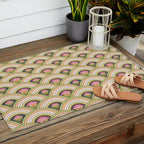 Retro Rainbow Flowers Outdoor Rug Gallery Image 2