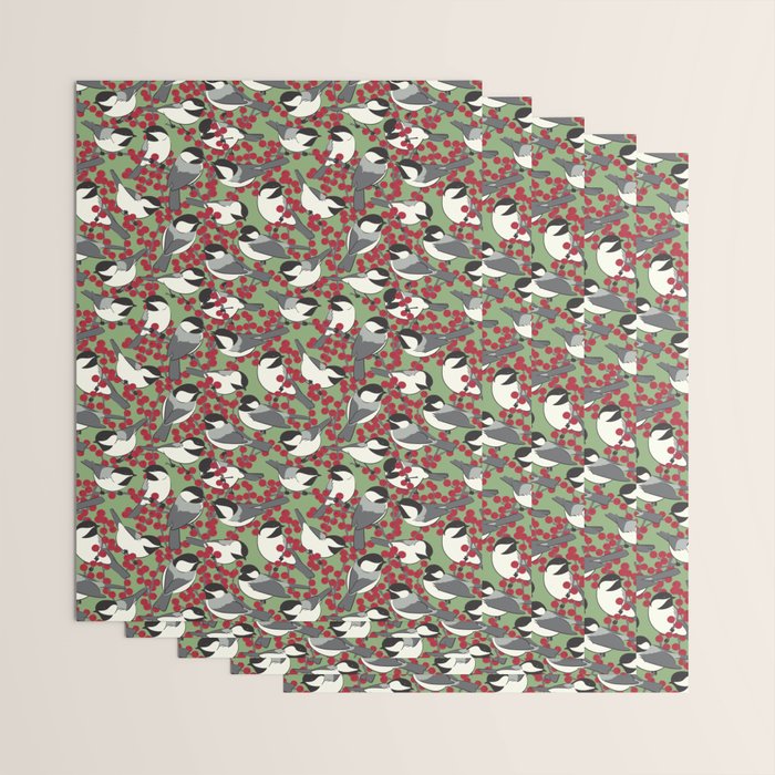 Chickadees & Winterberry Holly Wrapping Paper Gallery Image 3