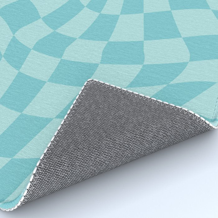 Warped Checkered Pattern in Aqua Blue, Wavy Checkerboard Rug Gallery Image 4