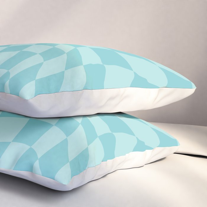 Warped Checkered Pattern in Aqua Blue, Wavy Checkerboard Pillow Sham Gallery Image 3