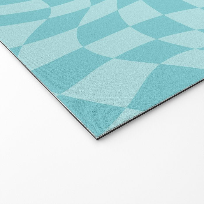 Warped Checkered Pattern in Aqua Blue, Wavy Checkerboard Welcome Mat Gallery Image 2