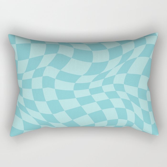 Warped Checkered Pattern in Aqua Blue, Wavy Checkerboard Rectangular Pillow Gallery Image 1