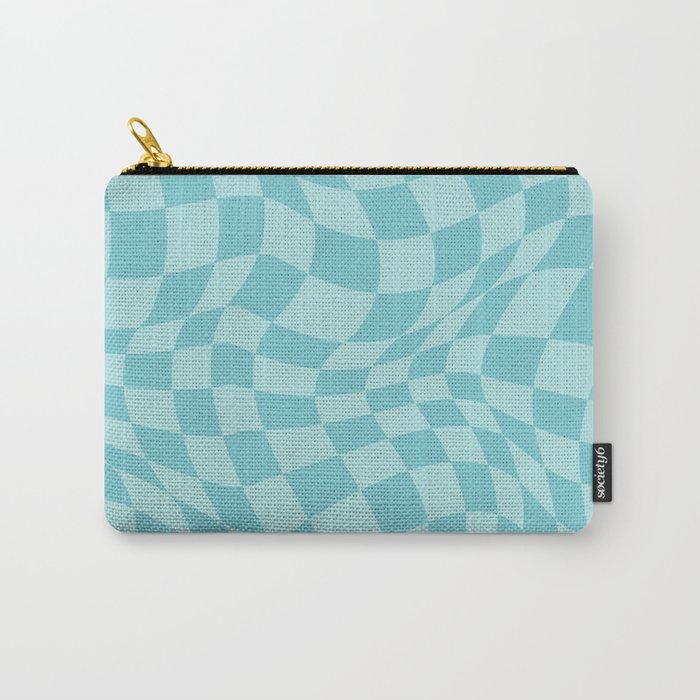 Warped Checkered Pattern in Aqua Blue, Wavy Checkerboard Carry All Pouch Gallery Image 1