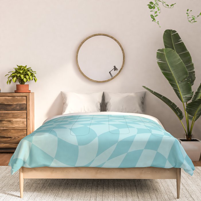 Warped Checkered Pattern in Aqua Blue, Wavy Checkerboard Comforter Gallery Image 3