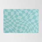 Warped Checkered Pattern in Aqua Blue, Wavy Checkerboard Rug Gallery Image 2