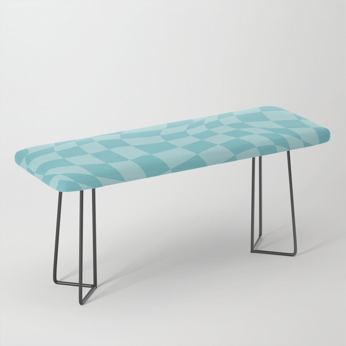 Warped Checkered Pattern in Aqua Blue, Wavy Checkerboard Bench Gallery Image 1