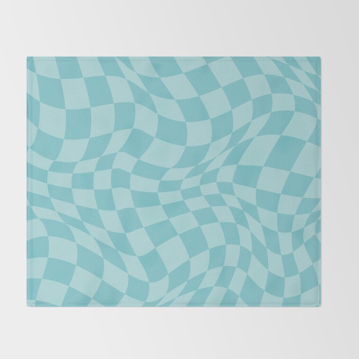 Warped Checkered Pattern in Aqua Blue, Wavy Checkerboard Throw Blanket Gallery Image 2