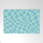 Warped Checkered Pattern in Aqua Blue, Wavy Checkerboard Welcome Mat Gallery Image 1