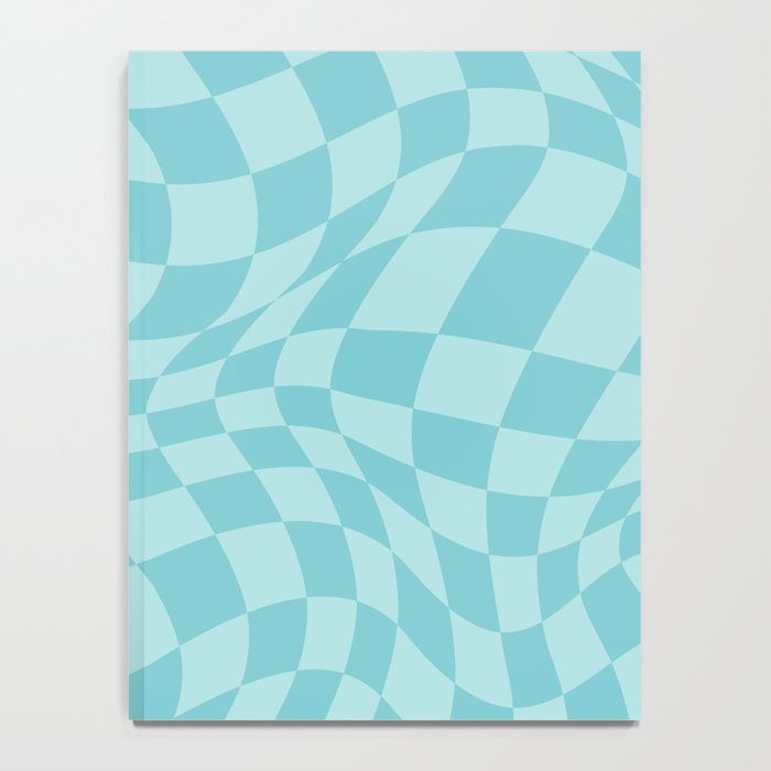 Warped Checkered Pattern in Aqua Blue, Wavy Checkerboard Notebook Gallery Image 4