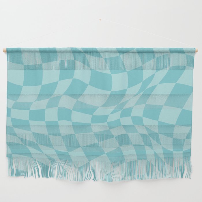 Warped Checkered Pattern in Aqua Blue, Wavy Checkerboard Wall Hanging Gallery Image 1