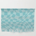Warped Checkered Pattern in Aqua Blue, Wavy Checkerboard Wall Hanging Gallery Image 1