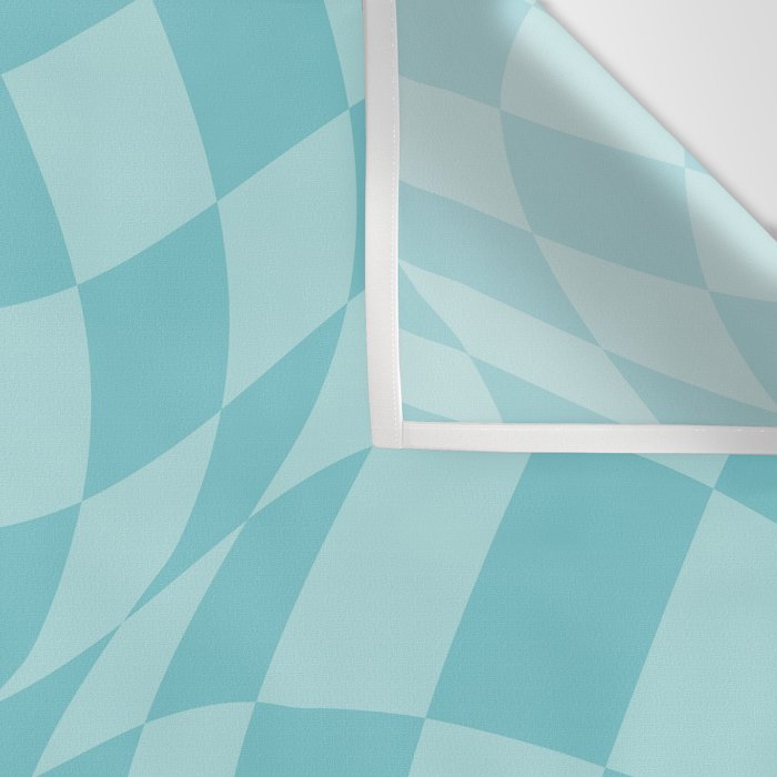 Warped Checkered Pattern in Aqua Blue, Wavy Checkerboard Wall Tapestry Gallery Image 3