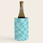 Warped Checkered Pattern in Aqua Blue, Wavy Checkerboard Wine Chiller Gallery Image 2