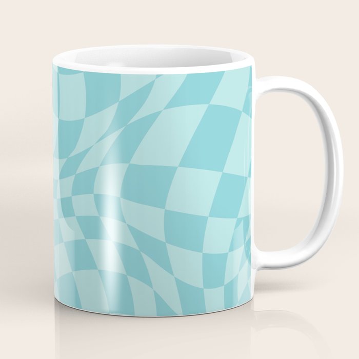 Warped Checkered Pattern in Aqua Blue, Wavy Checkerboard Coffee Mug Gallery Image 1