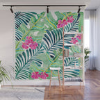 Lush Tropical Fronds & Hibiscus Wall Mural Gallery Image 1