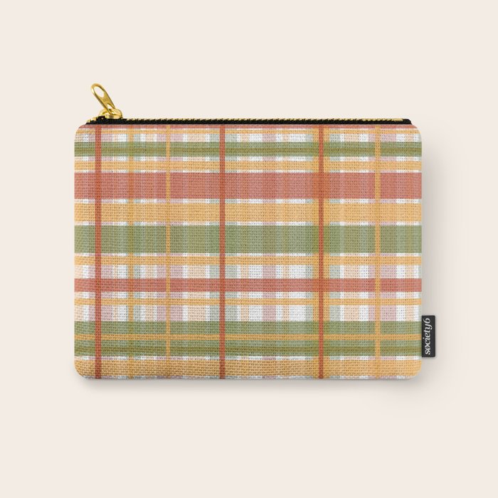 Retro Plaid - Mid Century Modern 50s 60s 70s Pattern in Green, Orange, Yellow, and White Carry All Pouch Gallery Image 1