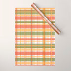Retro Plaid - Mid Century Modern 50s 60s 70s Pattern in Green, Orange, Yellow, and White Wrapping Paper Gallery Image 1